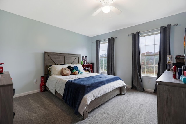 bedroom with carpet flooring and ceiling fan