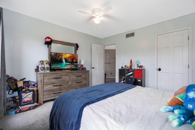 bedroom with carpet floors and ceiling fan