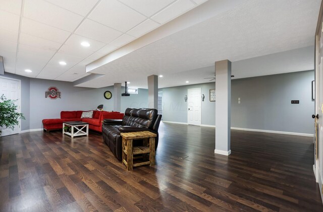 living room with dark wood-type flooring