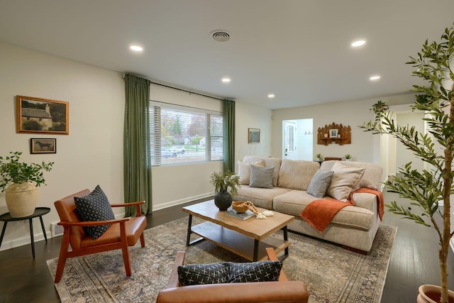 living room featuring dark hardwood / wood-style flooring