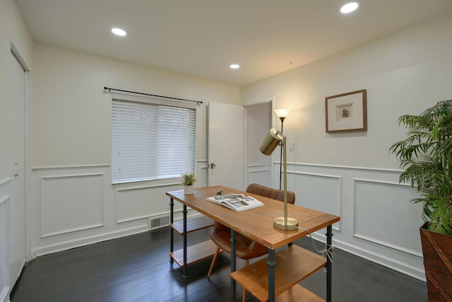 office space featuring dark hardwood / wood-style floors