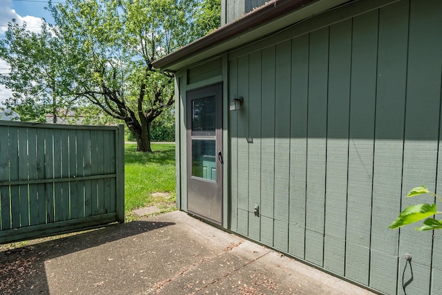 property entrance with a patio