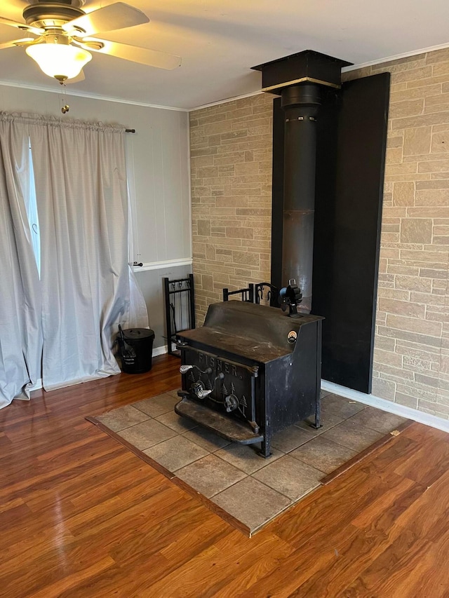 interior details with hardwood / wood-style flooring and ceiling fan