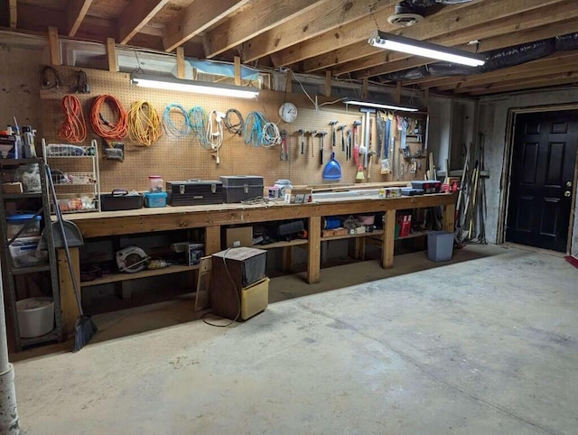 basement featuring a workshop area