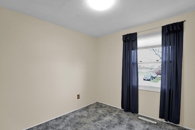 empty room with carpet and a textured ceiling