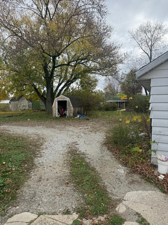 view of yard featuring a storage shed