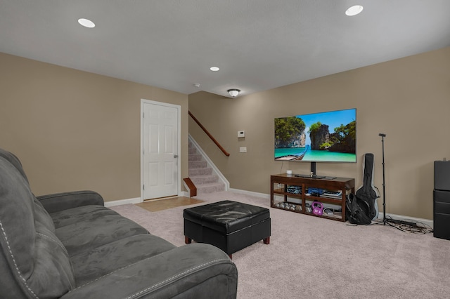 living room with light carpet