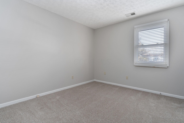 empty room with carpet and a textured ceiling