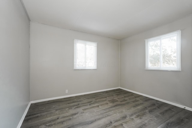 spare room featuring dark hardwood / wood-style flooring and plenty of natural light