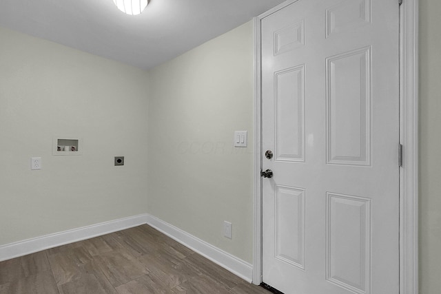 laundry area with hookup for a washing machine, hardwood / wood-style flooring, and electric dryer hookup