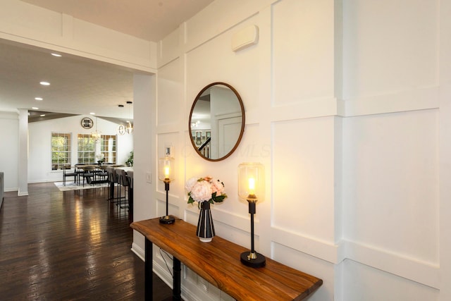 hall featuring dark hardwood / wood-style floors