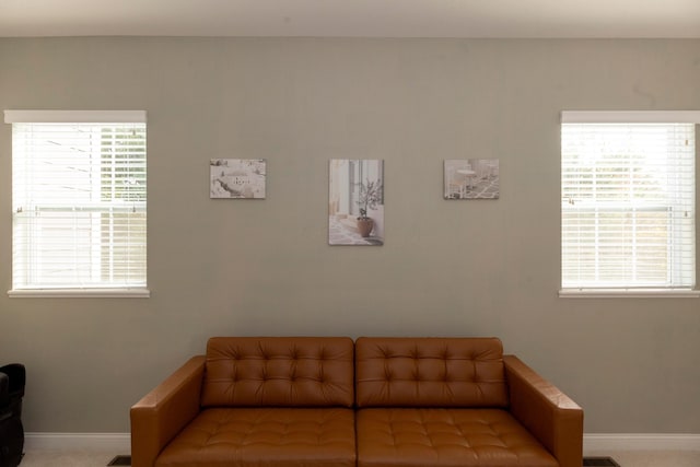 living room with carpet flooring and a wealth of natural light