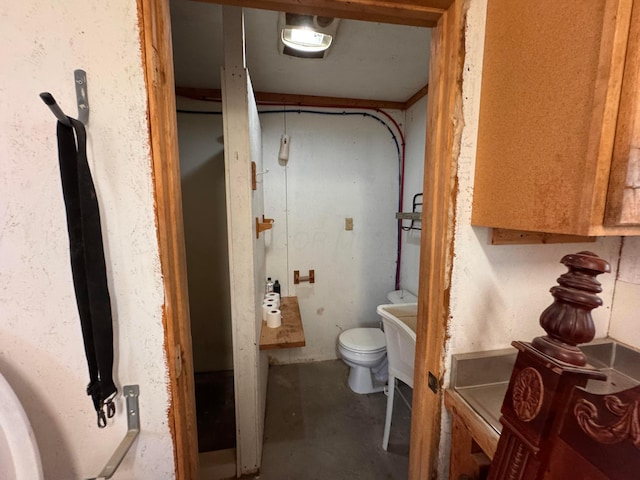 bathroom with concrete floors and toilet