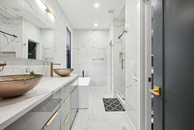 bathroom featuring vanity and walk in shower