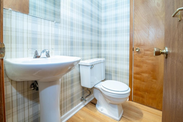 bathroom featuring sink, hardwood / wood-style floors, and toilet