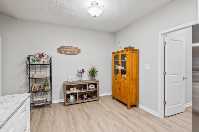 miscellaneous room with a textured ceiling and light hardwood / wood-style floors