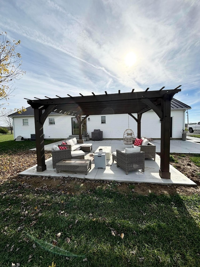 view of patio / terrace featuring outdoor lounge area and a pergola