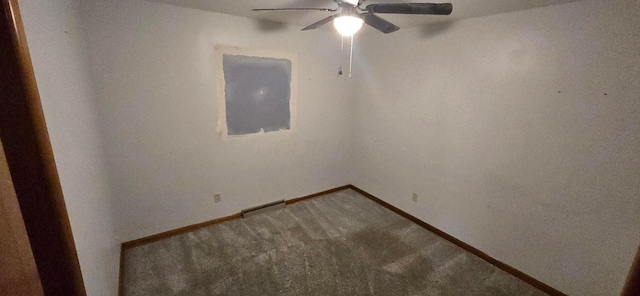 empty room with carpet flooring and ceiling fan