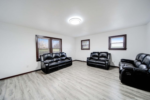 living room featuring a healthy amount of sunlight and light hardwood / wood-style floors