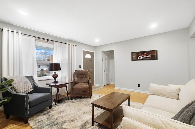 living room with light hardwood / wood-style flooring