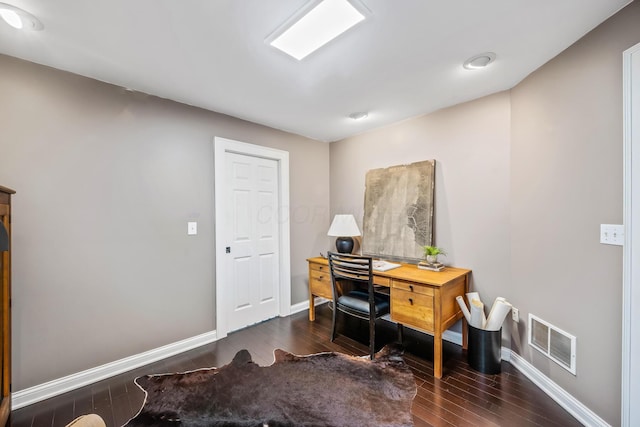 office area with dark hardwood / wood-style flooring