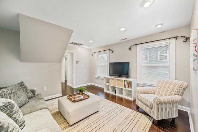 living room with hardwood / wood-style flooring