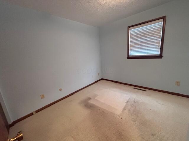 carpeted spare room with a textured ceiling