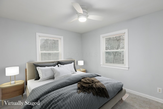 bedroom with carpet and ceiling fan