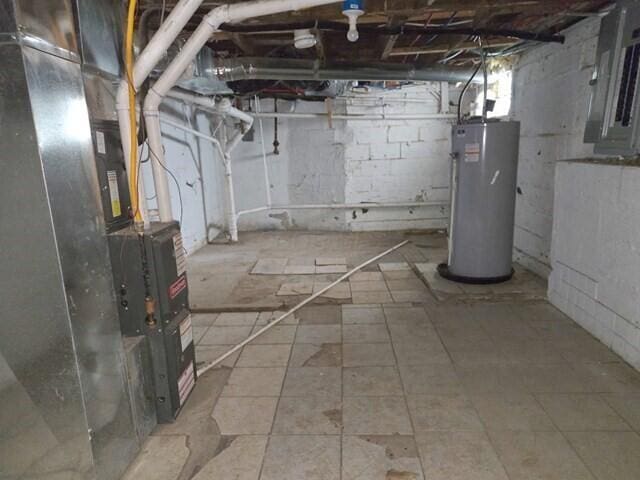 basement with water heater