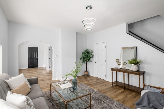 living room with hardwood / wood-style flooring