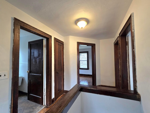 hallway with dark wood-type flooring