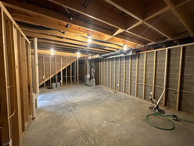 basement with heating unit