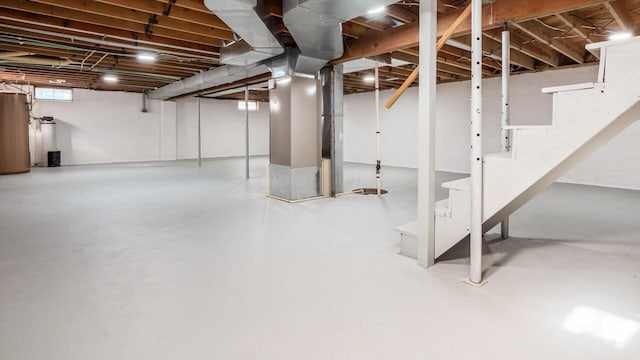 basement featuring water heater