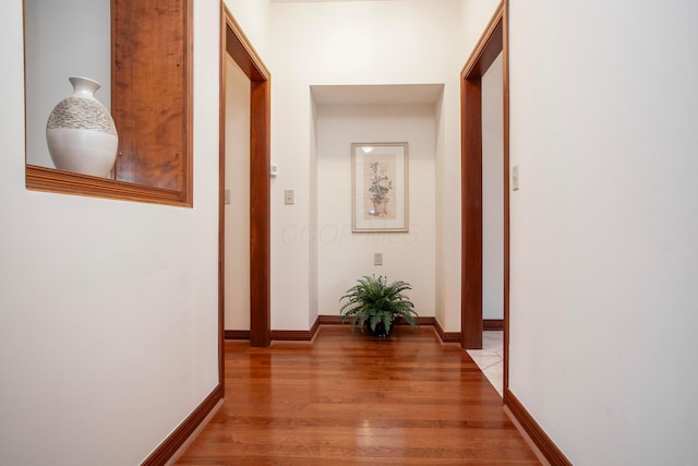 hallway featuring wood-type flooring