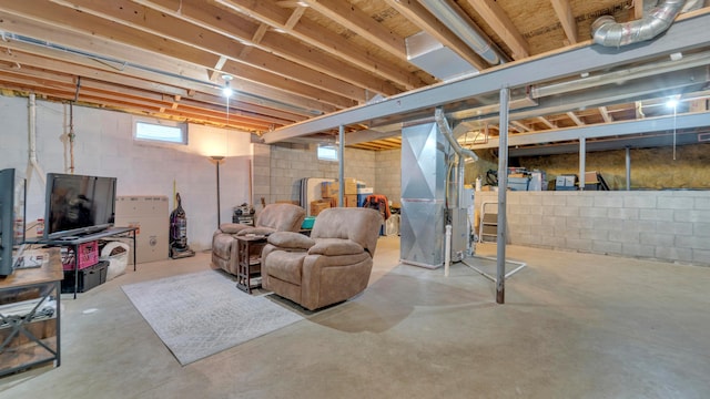 basement featuring heating unit