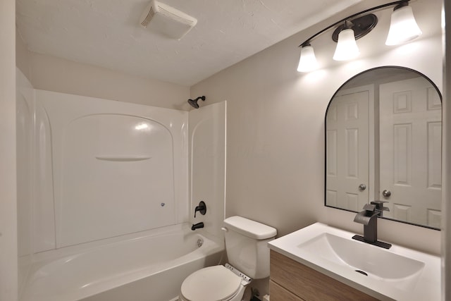 full bathroom featuring vanity, shower / bathtub combination, and toilet