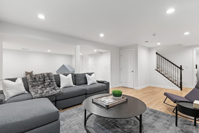 living room featuring light wood-type flooring