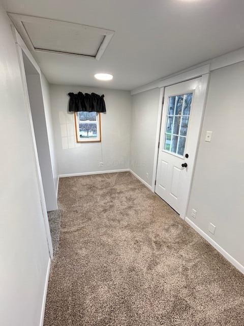 basement with light colored carpet