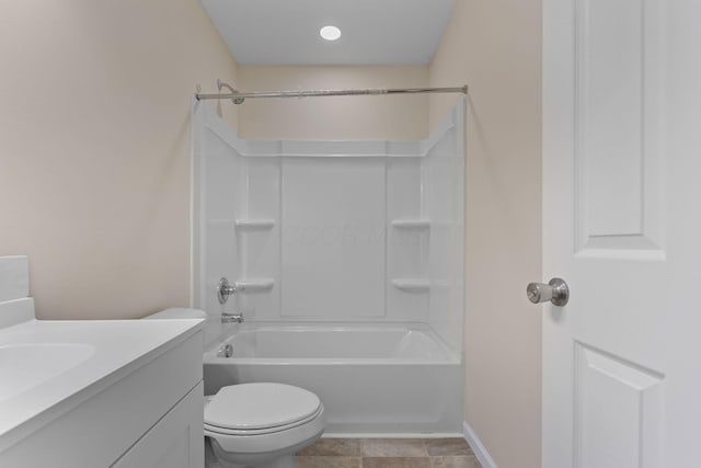 full bathroom with vanity, toilet, and shower / bathtub combination