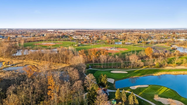 aerial view featuring a water view