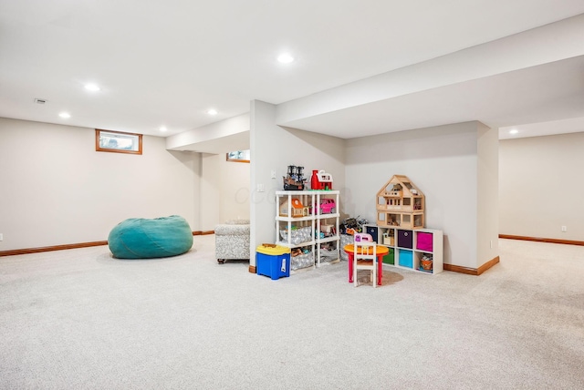 rec room with carpet