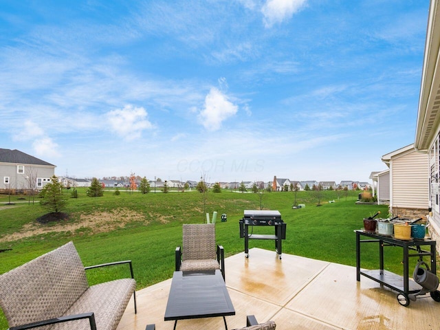 view of patio with a grill and an outdoor hangout area