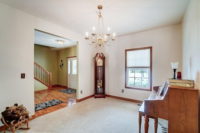 foyer with a notable chandelier