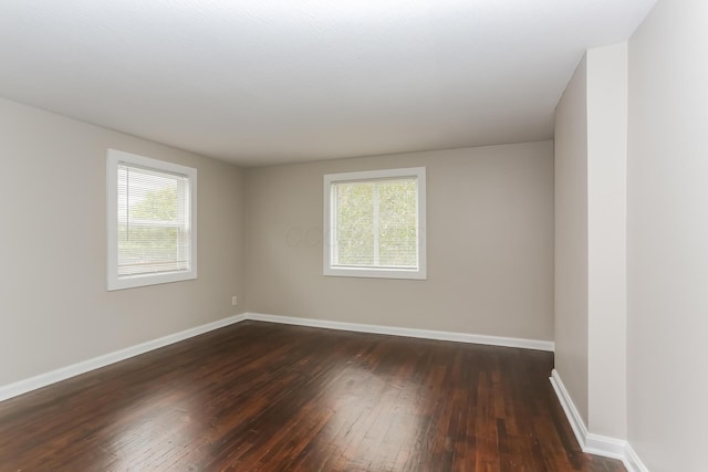 spare room featuring plenty of natural light and dark wood-type flooring