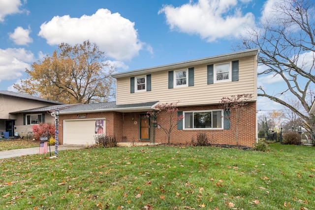 front facade with a garage and a front yard