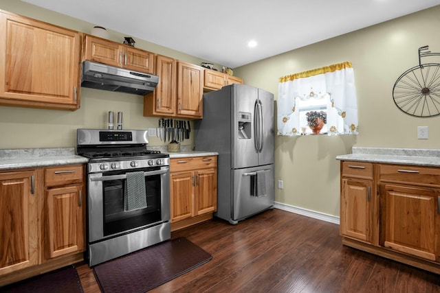 kitchen with dark wood-type flooring and stainless steel appliances