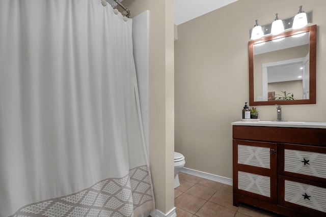 bathroom featuring toilet, vanity, and tile patterned floors