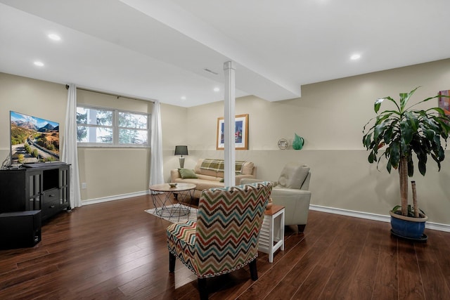 living room featuring dark hardwood / wood-style floors