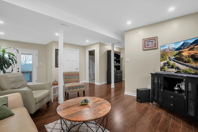 living room featuring dark hardwood / wood-style floors