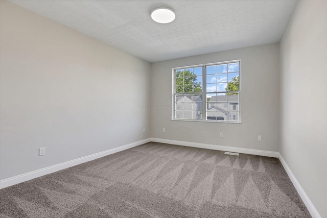 carpeted spare room with a textured ceiling